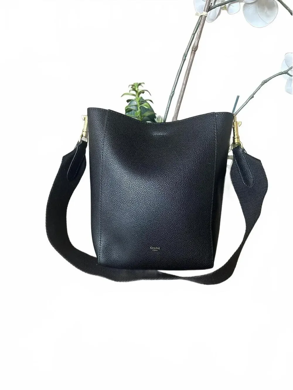Celine Sangle Small Black Grained Calfskin Bucket Bag - Picture 5 of 9